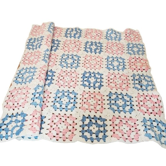 Handmade Crocheted Baby Blanket Multi Colors 36”x 44” - Picture 1 of 9